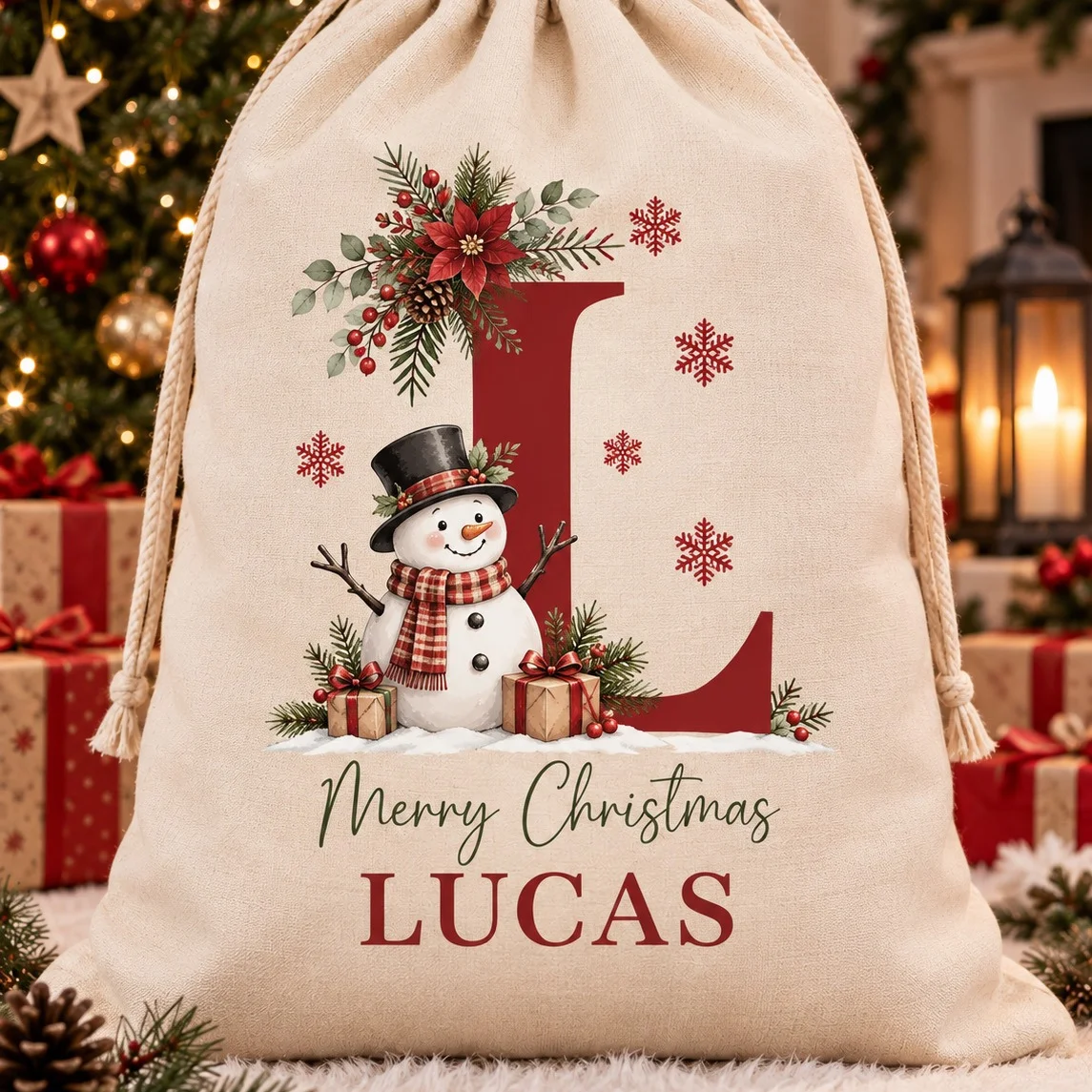 Personalised Christmas Santa Sack – Initial & Name Design