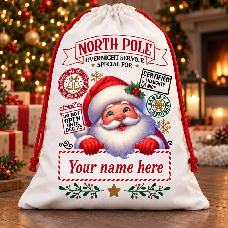 Personalised North Pole Christmas Santa Sack