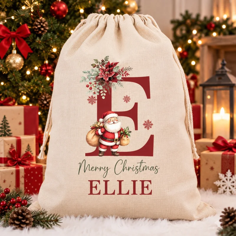 Personalised Christmas Santa Sack – Initial & Name Design