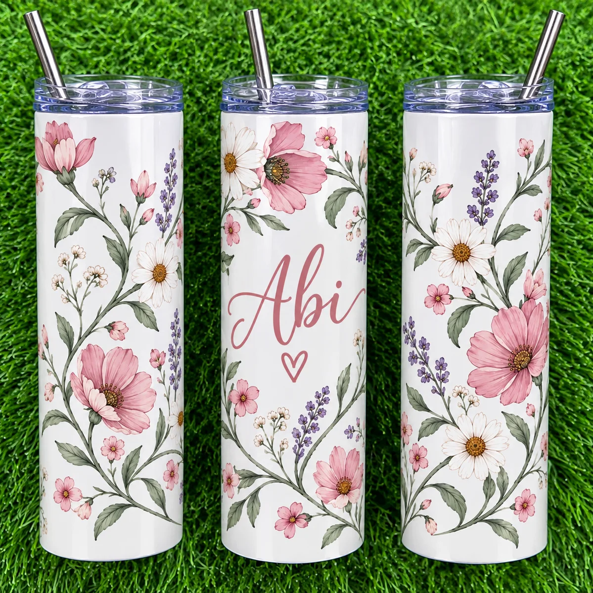 Personalised 600ml Slim Stainless Steel Tumbler with Straw