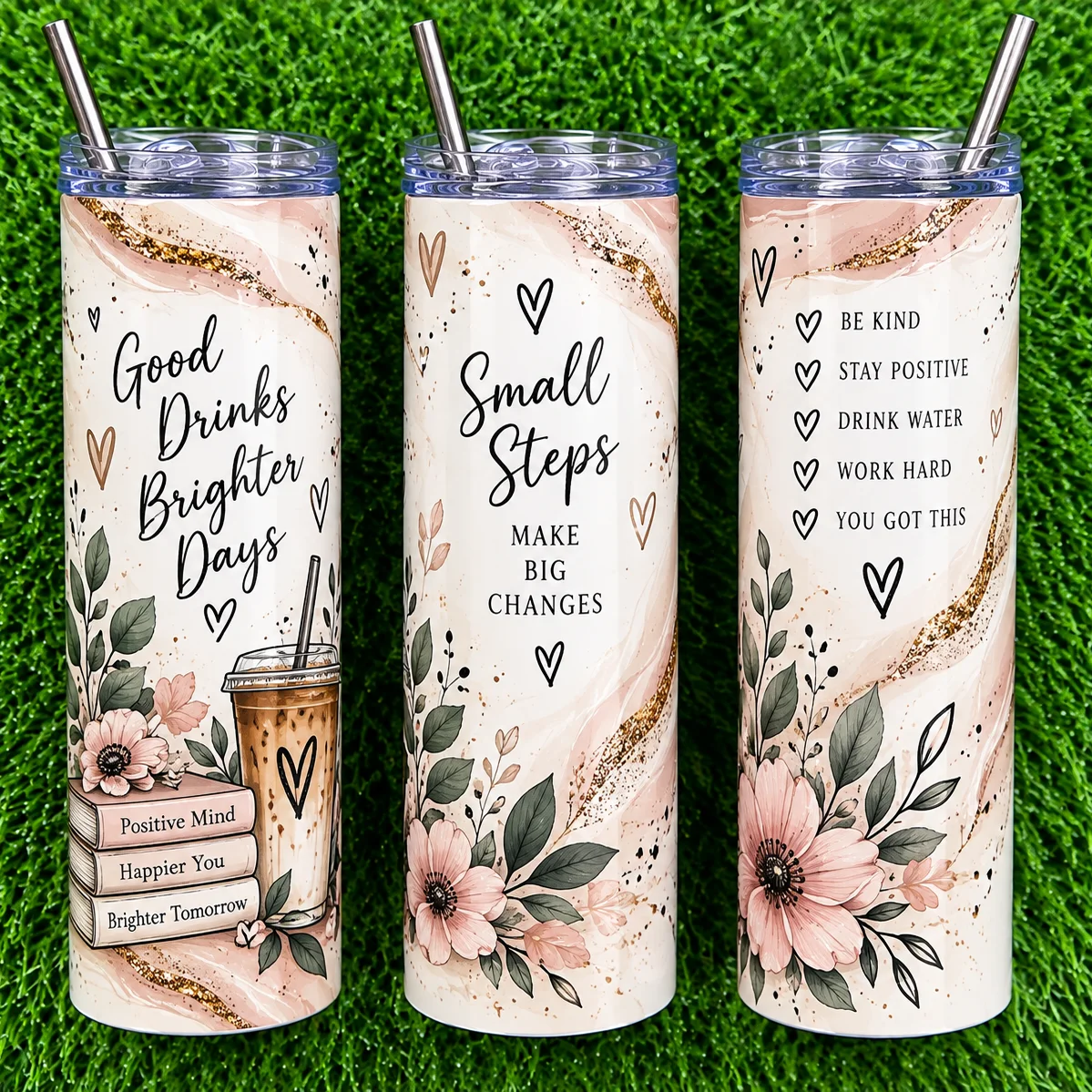Personalised 600ml Slim Stainless Steel Tumbler with Straw