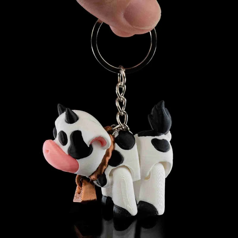 Daisy The Cow - 3D Printed Farm Animal Key Chain / Key Ring , Articulated