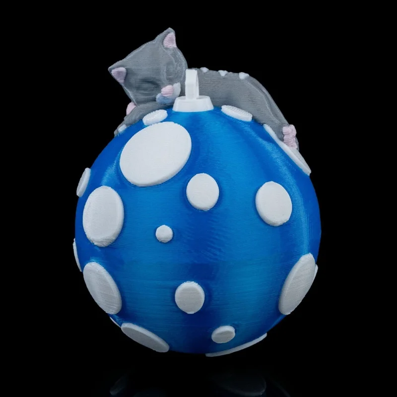 Sleeping Cat Christmas Ornament x3 - 3D Printed